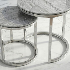 Aiza White Marble Effect Nest of 2 Side Tables - Modern Grey Frame