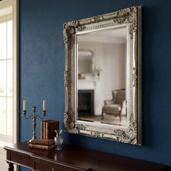 Vintage Wall Mirror 90cm x 120cm Silver Ornate Antique Style Frame