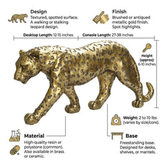 Gold Leopard Desktop Statue - Small Tabletop Animal Figurine Decor
