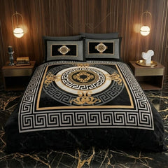 Greek Luxury 4-Piece Black & Gold Duvet Set - Double Size
