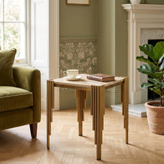 Sassari Gold Side Table 45x45x50cm Cream Marble Modern Accent Table