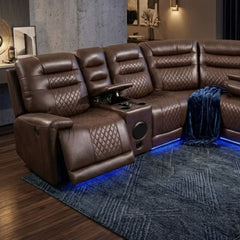 Daytona Brown Electric Leather Corner Recliner - Bluetooth & LED