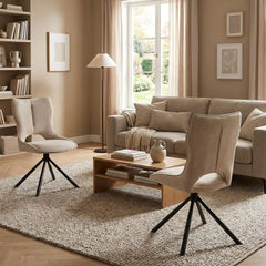 Set of 2 Beige Roseland 360 Swivel Dining Chairs | Modern Fabric