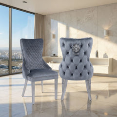 Set of 2 Grey Victoria Dining Chairs Chrome Leg | Home Luxe Interior