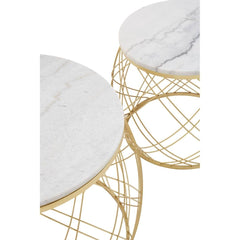 Jodie Set of 2 White Marble Coffee Tables - Geometric Gold Frames