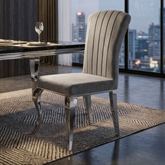 Armenia Light Grey Velvet Dining Chairs - Set of 2 with Silver Legs