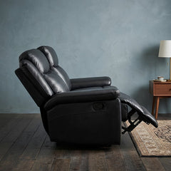 Casper Black Leather 2 Seater Manual Recliner Sofa Comfort Seat
