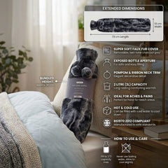 Country Club Charcoal Long Hot Water Bottle - Two Tone Faux Fur Cover