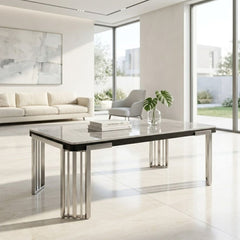 Cindy Grey Sintered Stone Coffee Table - Luxury Silver Geometric Base
