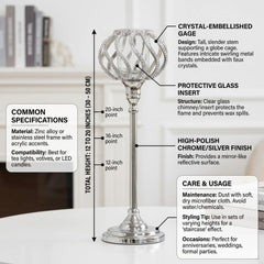 Large 42cm Sparkle Gem Nickel Candle Stick Holder Table Decoration