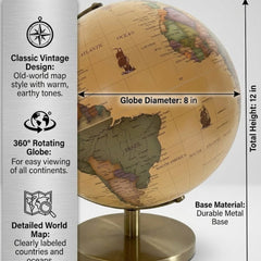 Leonardo Collection Large Rotating Globe - Cream & Gold Desk Decor
