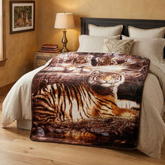 Kutex Tiger Print Mink Faux Fur Throw - King Size 200x240cm Blanket