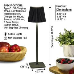 SiL Interiors 120cm LED Touch Lamp - Cordless, Rechargeable Black