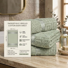 Snoozeville Odello Sage Green 100% Cotton Greek Design Bath Sheet