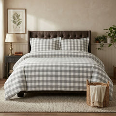 Gaveno Cavailia Natural Gingham King Duvet Cover Microfibre Bed Set