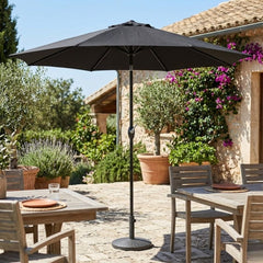 2.7m Black Garden Parasol with Tilt & Crank Handle - Durable Aluminium