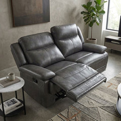 Casper Grey Leather 2 Seater Manual Recliner Sofa Comfort Seat