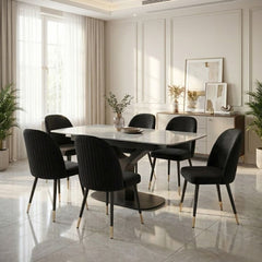 Sapphire 140-180cm Extending Grey Quartz Table & 6 Black Liza Chairs