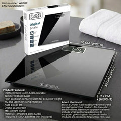Black + Decker Digital Bathroom Scale - 170kg Capacity, Black Glass
