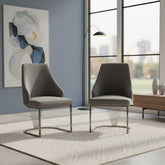 Set of 2 Lasco Grey and Silver Velvet Dining Chairs with Metal Legs