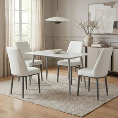 Oxford White Ceramic Dining Table and 4 White Upholstered Chairs Set