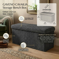 Gaveno Cavailia Charcoal Ribbed Storage Bench - Foldable 2 Seater Box