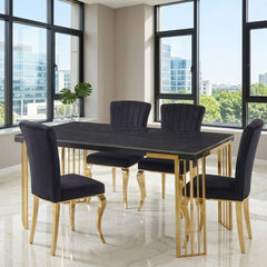 Cindy Black Sintered Stone Dining Table - Luxury Gold Geometric Legs