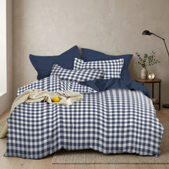 Gaveno Cavailia Blue Gingham King Duvet Cover Microfibre Bedding Set