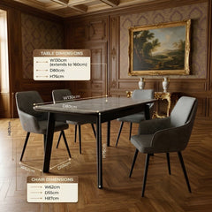 Arizona Grey Ceramic Extending Dining Set 4 PU Leather Chairs