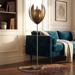 Gold Leaf Metal Floor Lamp Modern Luxury Living Room Lighting Decor