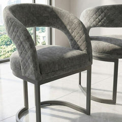 Set of 2 Lina Grey Dining Chairs - Modern Quilted Wrap-Around Seats