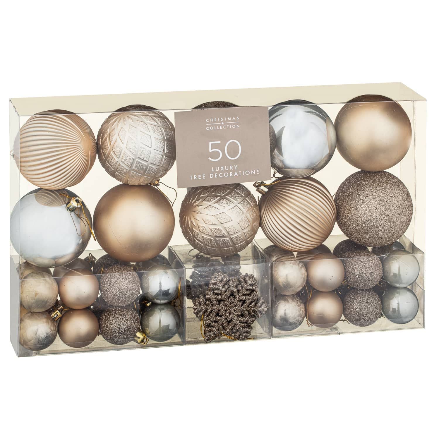 50 Piece Deco Shimmer Baubles Luxury Tree Decorations Pack