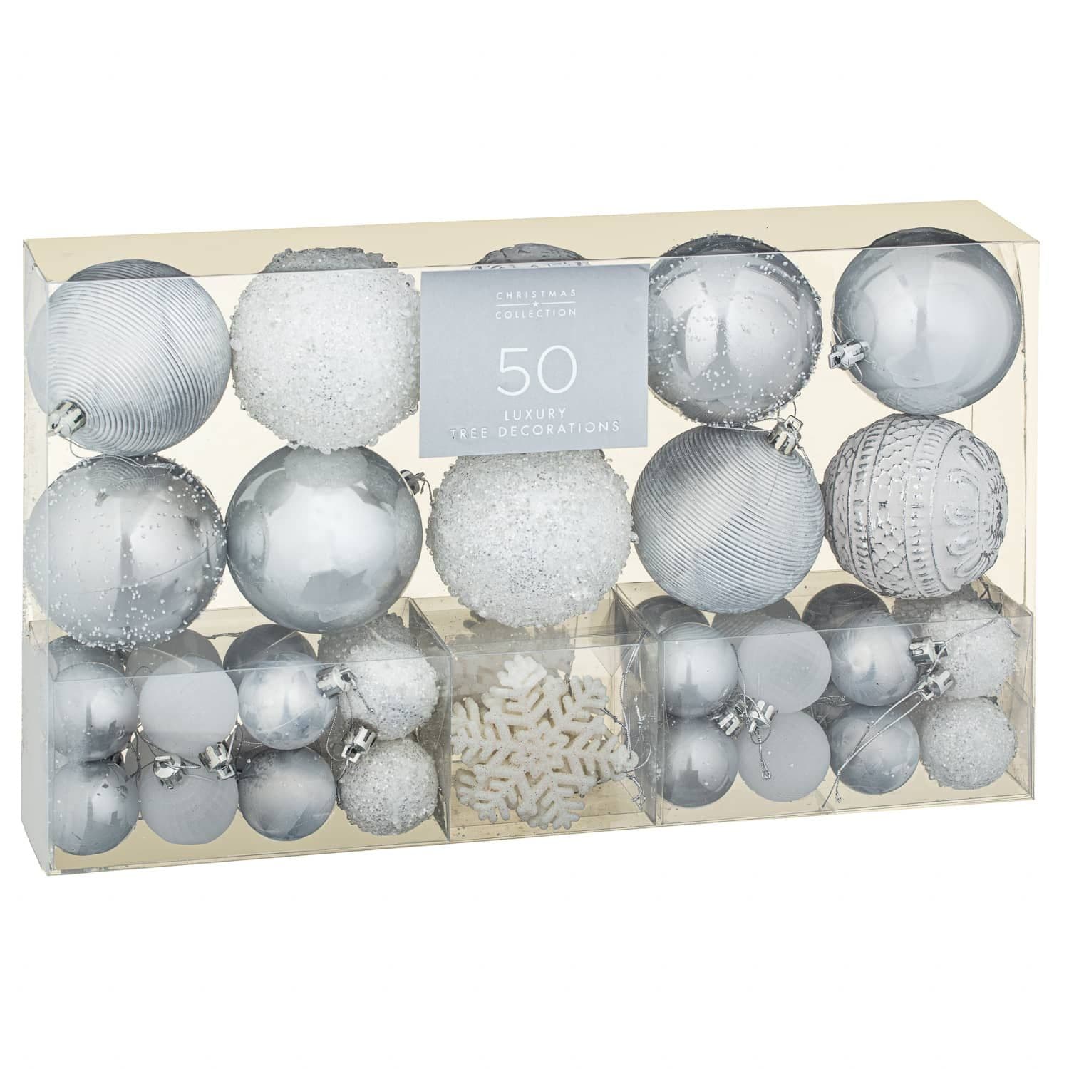 50 Piece Deco Shimmer Baubles Luxury Tree Decorations Pack
