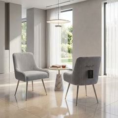 Marco Dining Chair Brushed Velvet In Silver - Sold In Pairs