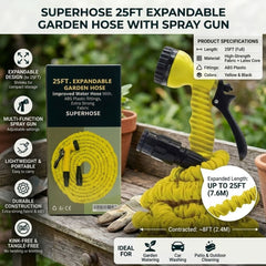 Superhose 25ft Expandable Garden Hose with Multi-Function Spray Gun