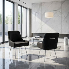 Marco Black Brushed Velvet Dining Chairs With Silver Legs - Sold In Pairs