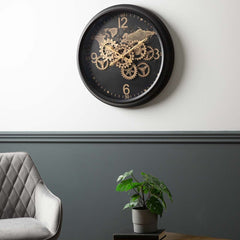 62cm World Design Black and Gold Gear Wall Clock