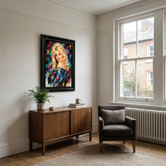 Dolly Parton Denim Pop Art Black Frame Canvas Print Decor - 60 x 80cm
