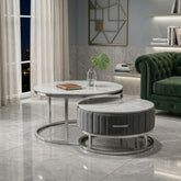 Melrose Grey Ceramic Nest Of Coffee Tables - Set of 2 Storage Grey Fabric