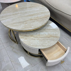 Melrose Cream Marble Nesting Of Coffee Tables - Set of 2 Storage Cream Fabric