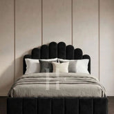 Luxury Arched Scalloped Crown Vertical Panel Upholstered Bed Frame