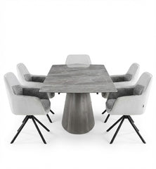 Monaco Grey Stone Extending Dining Set 6 Florence Swivel Chairs