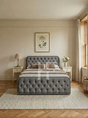 Luxury Velvet Rounded Diamond Tufted Upholstered Bed Frame