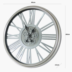 80cm Gears Wall Clock Silver