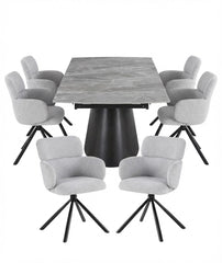 Monaco Grey Stone Extending Dining Set 6 Tuscany Swivel Chairs