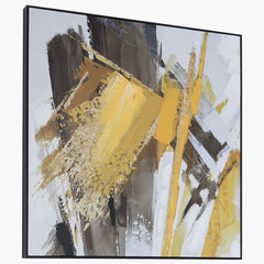 91.5cm Square Mustard & Black Framed Abstract Canvas Wall Art