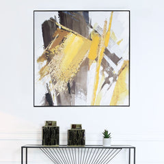 91.5cm Square Mustard & Black Framed Abstract Canvas Wall Art