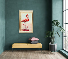 French Velvet Graceful flamingo reflected in pastels, Vintage - Home Luxe Interior