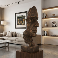 Stone Effect Face Sculpture - 95cm weathered Indoor/Outdoor Bust