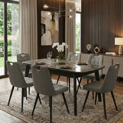 Arizona Grey Ceramic Extending Dining Set 4 Monza Chairs 130-160cm